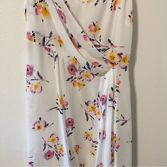 Parker Floral Draped High/Low Hem Midi Dress Asymmetric Shoulder Drape NWT-M - Picture 5 of 10